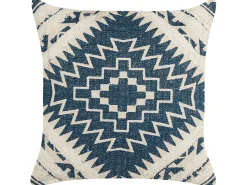 Almofada De Algodao Com Padrao Geometrico 50 X 50 Cm Azul E Creme Safi