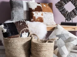 Almofada De Pele Cinzenta E Creme 45 X 45 Cm Neelor