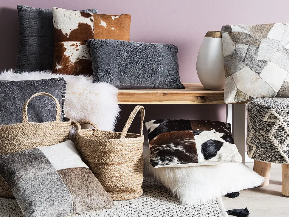 Almofada De Pele Cinzenta E Creme 45 X 45 Cm Neelor