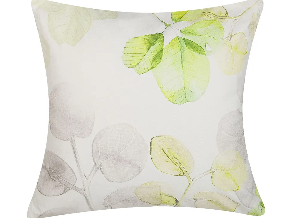 Almofada Decorativa Branca Com Folhas Verdes 45 X 45 Cm Peperomia