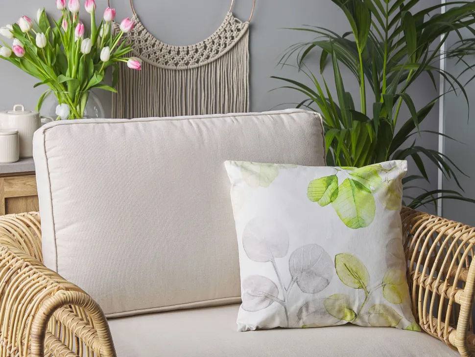 Almofada Decorativa Branca Com Folhas Verdes 45 X 45 Cm Peperomia