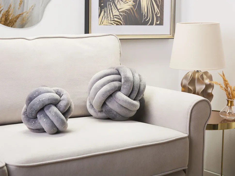 Almofada Decorativa Com No Em Veludo Cinzento Com Brilhantes 20 X 20 Cm Malni