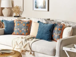 Almofada Decorativa Com Padrao Floral Azul E Laranja 45 X 45 Cm Mitella