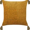 Almofada Decorativa Com Padrao Floral E Borlas Em Veludo Amarelo 45 X 45 Cm Rheum
