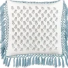 Almofada Decorativa Com Padrao Floral E Borlas Em Algodao Branco E Azul 45 X 45 Cm Pallida