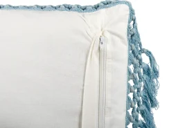 Almofada Decorativa Com Padrao Floral E Borlas Em Algodao Branco E Azul 45 X 45 Cm Pallida