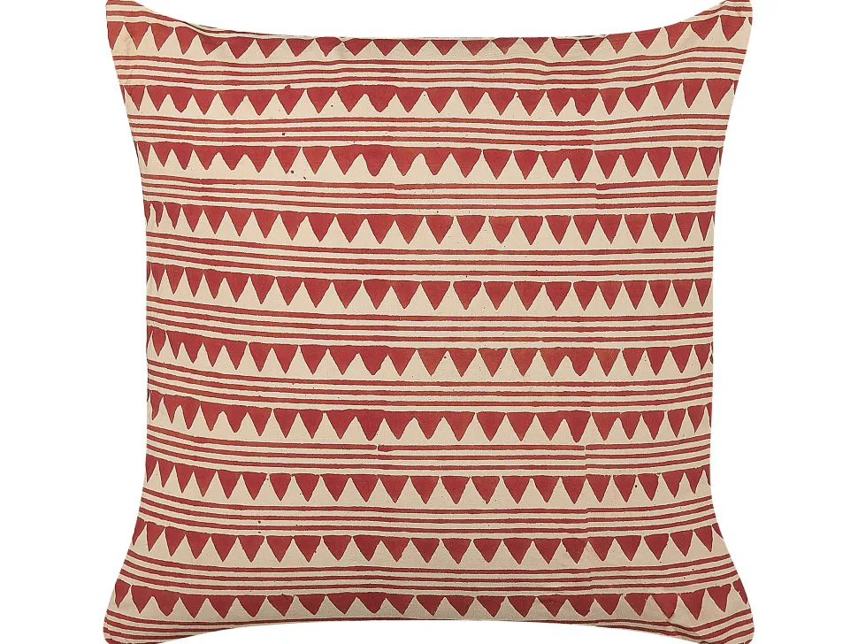 Almofada Decorativa Com Padrao Geometrico Em Algodao Vermelho E Creme 45 X 45 Cm Deglupta