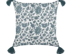 Almofada Decorativa Com Padrao Floral Em Algodao Branco E Azul 45 X 45 Cm Rumex