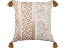 Almofada Decorativa Com Padrao Geometrico Em Algodao Castanho Claro E Branco 45 X 45 Cm Malus