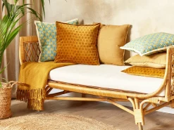 Almofada Decorativa Com Padrao De Sol Veludo Amarelo 45 X 45 Cm Rapis