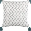 Almofada Decorativa Com Padrao Floral E Borlas Em Algodao Branco A Azul 45 X 45 Cm Cornus