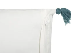 Almofada Decorativa Com Padrao Floral E Borlas Em Algodao Branco A Azul 45 X 45 Cm Cornus