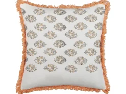 Almofada Decorativa Com Padrao Floral Em Algodao Branco E Laranja 45 X 45 Cm Sativus