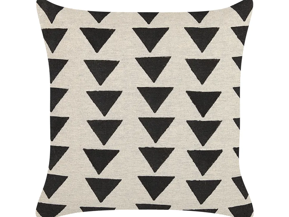 Almofada Decorativa Com Padrao De Triangulos Em Algodao Creme E Preto 45 X 45 Cm Cercis