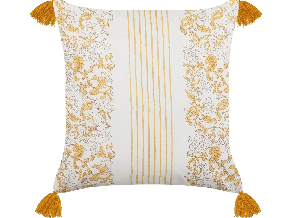 Almofada Decorativa Com Padrao De Flores Em Algodao Amarelo E Branco 45 X 45 Cm Biloba