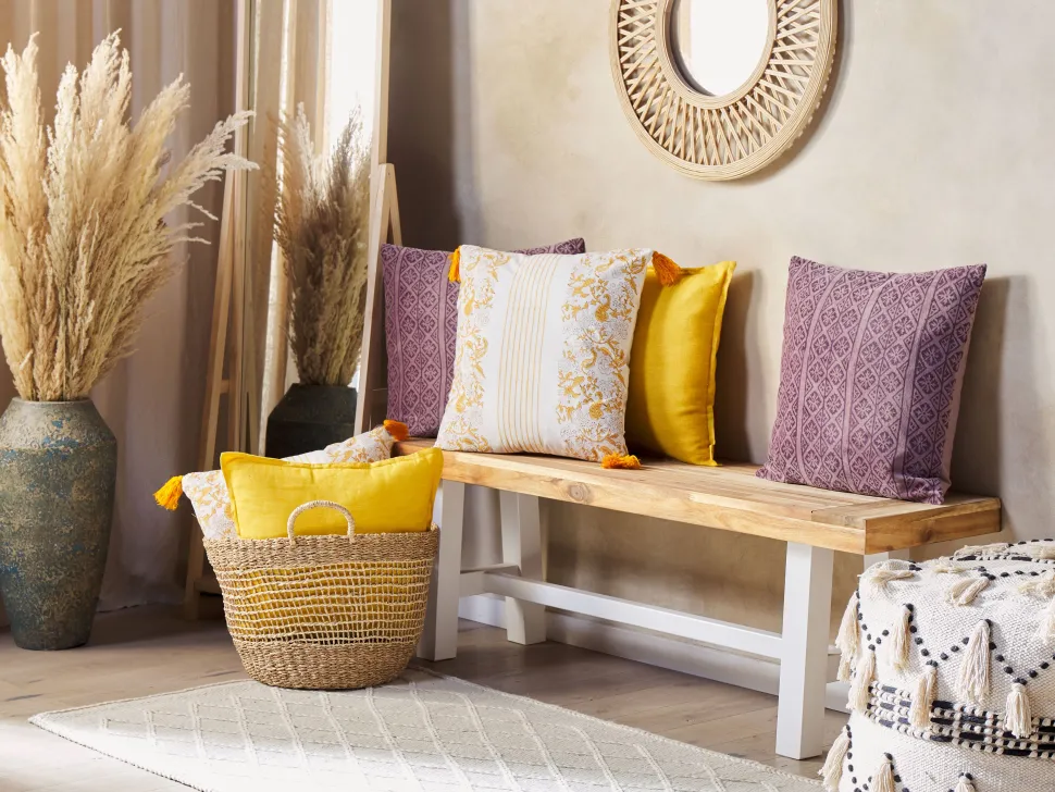 Almofada Decorativa Com Padrao De Flores Em Algodao Amarelo E Branco 45 X 45 Cm Biloba