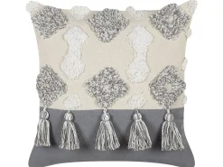 Almofada Decorativa De Algodao Tufada Em Algodao Creme E Cinzento 45 X 45 Cm Alocasia