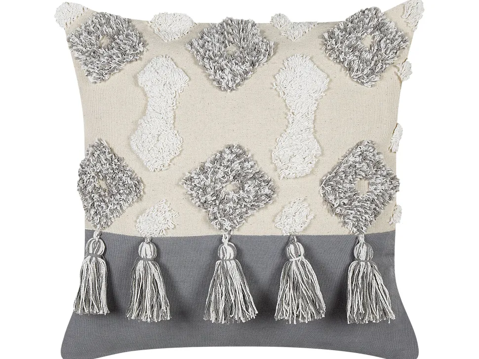 Almofada Decorativa De Algodao Tufada Em Algodao Creme E Cinzento 45 X 45 Cm Alocasia