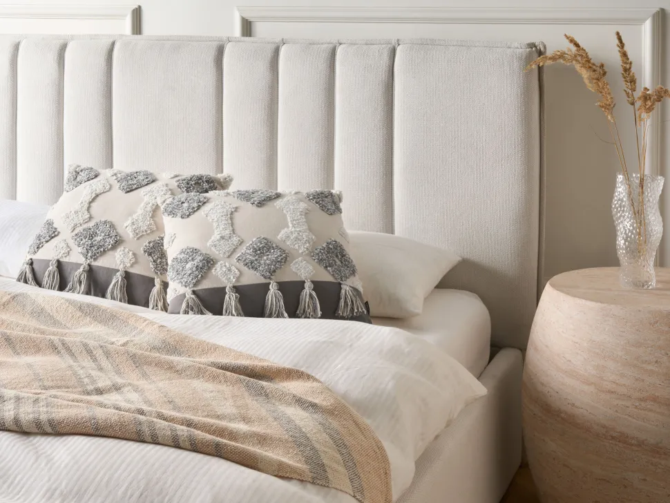 Almofada Decorativa De Algodao Tufada Em Algodao Creme E Cinzento 45 X 45 Cm Alocasia