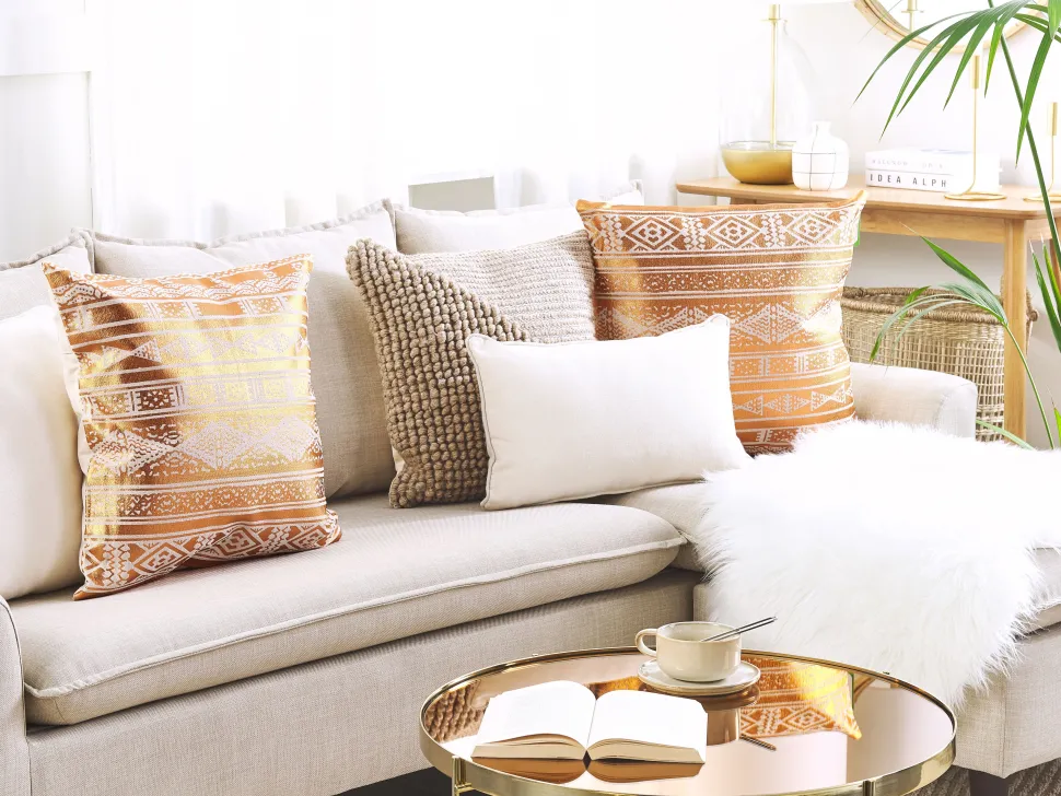 Almofada Decorativa De Algodao Com Padrao Geometrico Cobre 50 X 50 Cm Oujda