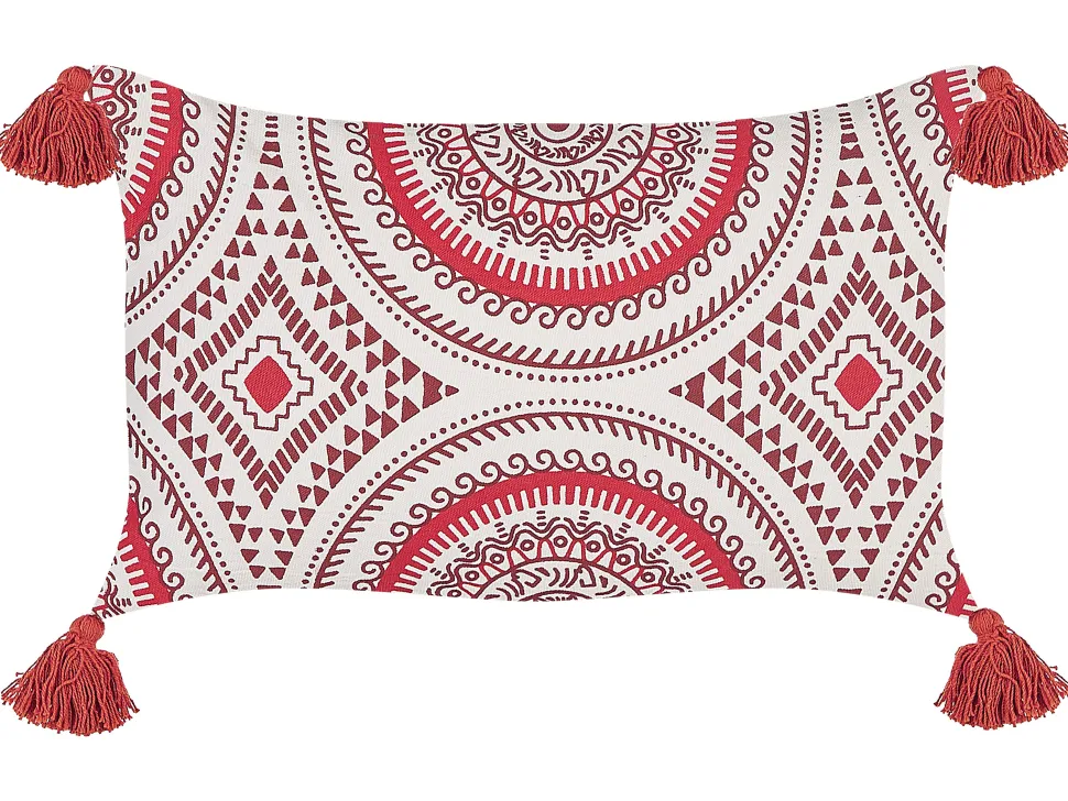 Almofada Decorativa Em Algodao Vermelho E Branco 30 X 50 Cm Anthemis