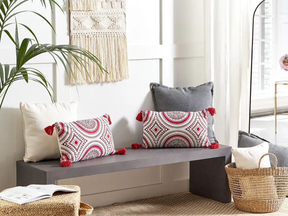 Almofada Decorativa Em Algodao Vermelho E Branco 30 X 50 Cm Anthemis