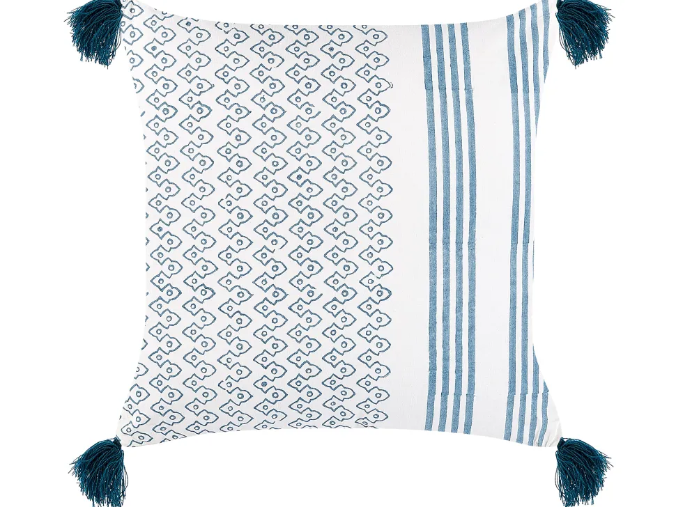Almofada Decorativa Em Algodao Branco E Azul Escuro 45 X 45 Cm Tilia