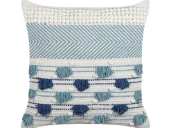 Almofada Decorativa Em Algodao Branco E Azul Com Borlas 45 X 45 Cm Datura