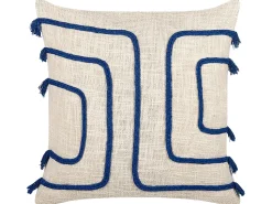 Almofada Decorativa Em Algodao Creme E Azul Marinho Com Padrao Abstrato 45 X 45 Cm Pleione