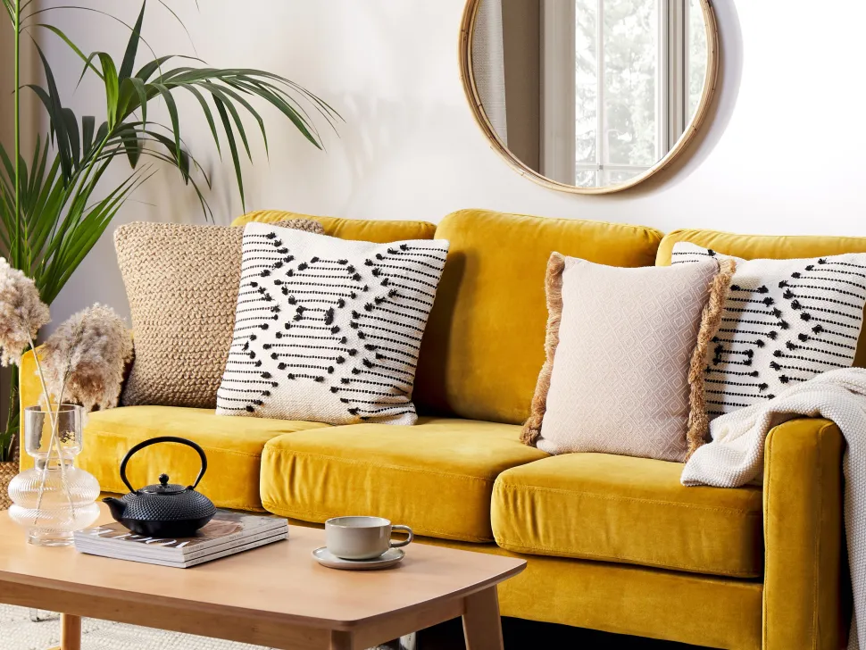 Almofada Decorativa Em Algodao Creme E Preto Com Padrao Geometrico 45 X 45 Cm Myrtus