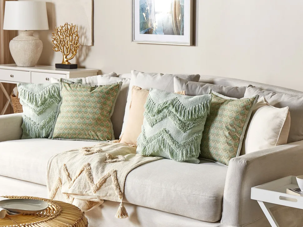 Almofada Decorativa Em Algodao Verde Claro Com Borlas 45 X 45 Cm Bacopa