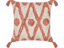 Almofada Decorativa Em Algodao Creme E Laranja Com Borlas 45 X 45 Cm Hickory
