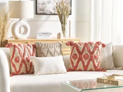 Almofada Decorativa Em Algodao Creme E Laranja Com Borlas 45 X 45 Cm Hickory