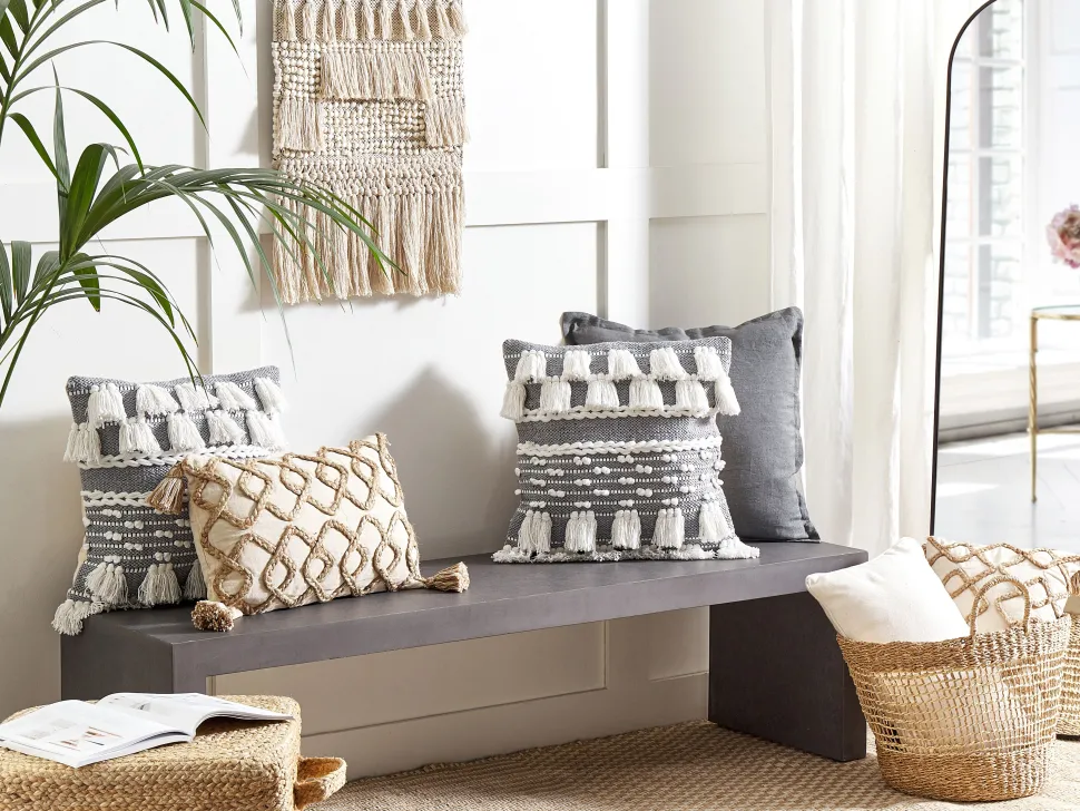 Almofada Decorativa Em Algodao Branco E Cinzento 45 X 45 Cm Brahea