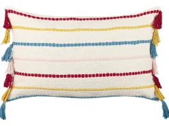Almofada Decorativa Em Algodao Multicolor Com Padrao De Riscas E Borlas 40 X 60 Cm Agave