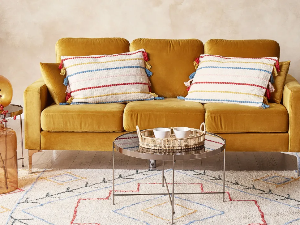 Almofada Decorativa Em Algodao Multicolor Com Padrao De Riscas E Borlas 40 X 60 Cm Agave