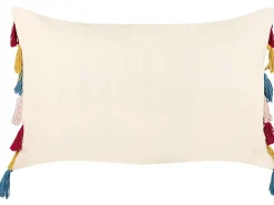 Almofada Decorativa Em Algodao Multicolor Com Padrao De Riscas E Borlas 40 X 60 Cm Agave