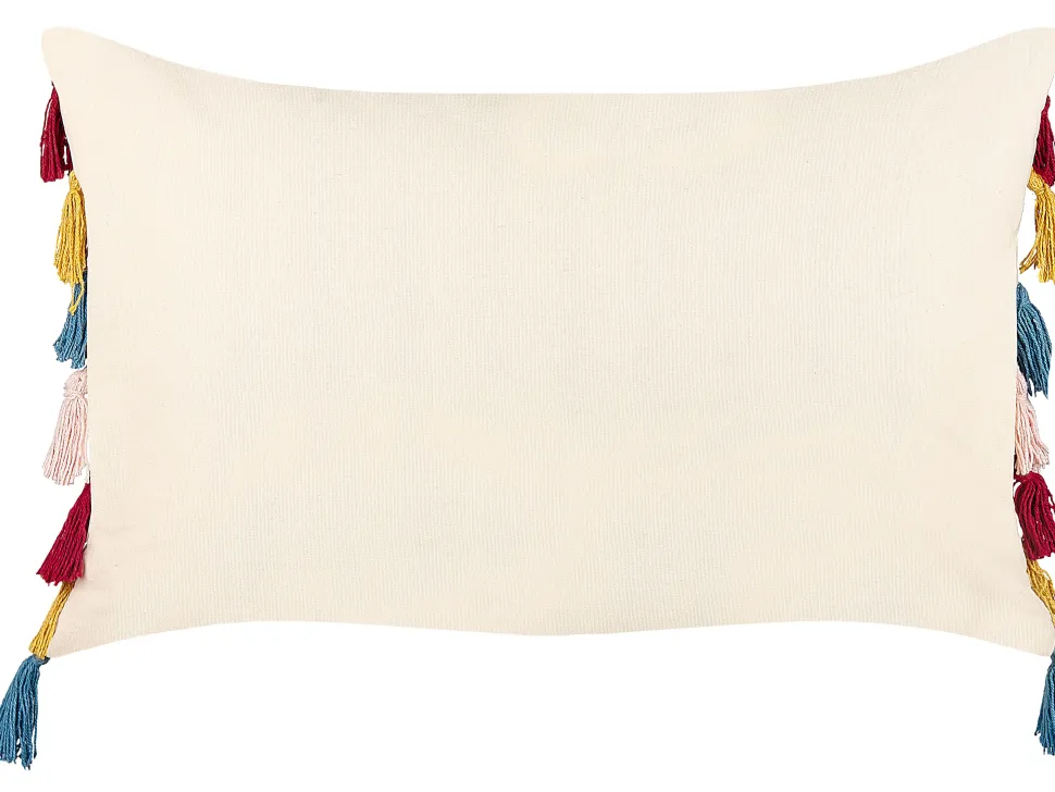 Almofada Decorativa Em Algodao Multicolor Com Padrao De Riscas E Borlas 40 X 60 Cm Agave