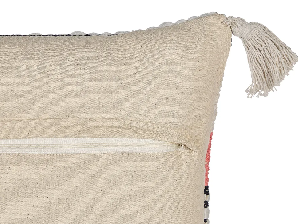 Almofada Decorativa Em Algodao Creme E Vermelho 45 X 45 Cm Euphorbia