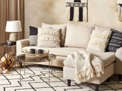 Almofada Decorativa Em Algodao Creme E Borlas 45 X 45 Cm Iresine