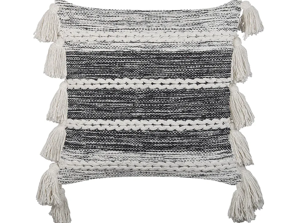 Almofada Decorativa Em Algodao Preto E Branco Com Borlas 45 X 45 Cm Rochea