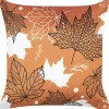 Almofada Decorativa Em Veludo Laranja Com Padrao De Folha 45 X 45 Cm Poinsettia