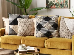 Almofada Decorativa Tufada Em Algodao Creme E Preto 50 X 50 Cm Bhusawal