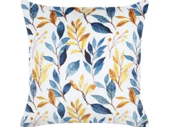 Almofada Em Veludo Amarelo E Azul Com Padrao De Folha 45 X 45 Cm Cattleya