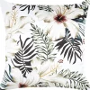 Almofada Em Veludo Branco E Verde Com Padrao De Folha 45 X 45 Cm Okra