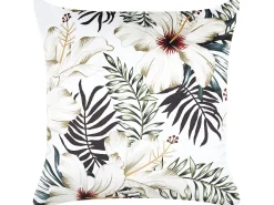Almofada Em Veludo Branco E Verde Com Padrao De Folha 45 X 45 Cm Okra