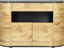 Aparador Com 1 Gaveta E 4 Portas Cor De Madeira Clara E Preto Jerome