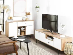 Aparador Com 1 Gaveta E 2 Portas Cor De Madeira Clara E Branco Itaca