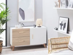 Aparador Com 2 Gavetas E 1 Porta Branco E Cor De Madeira Clara Fili