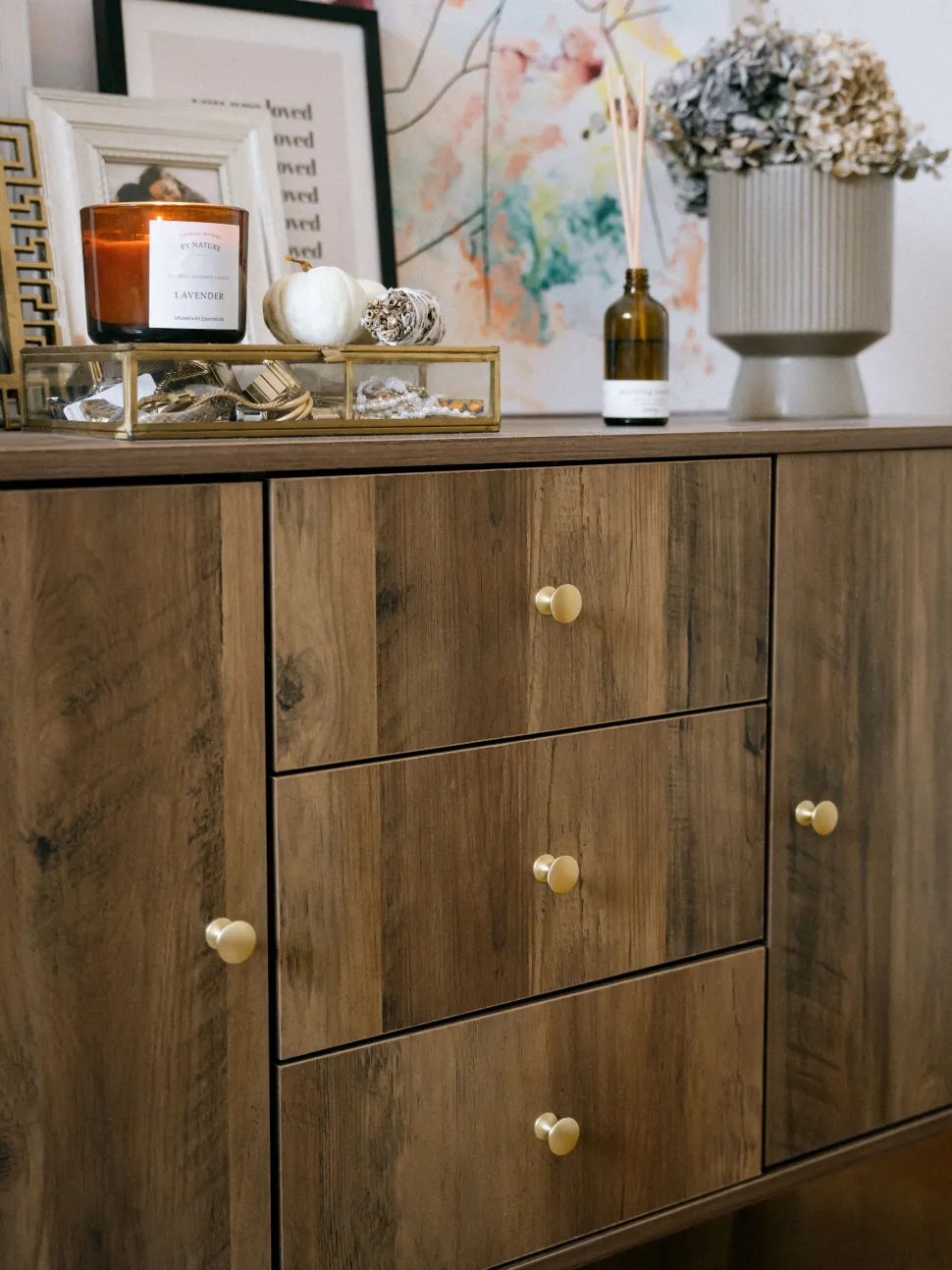 Aparador Com 3 Gavetas E 2 Portas Castanho Claro Ulika